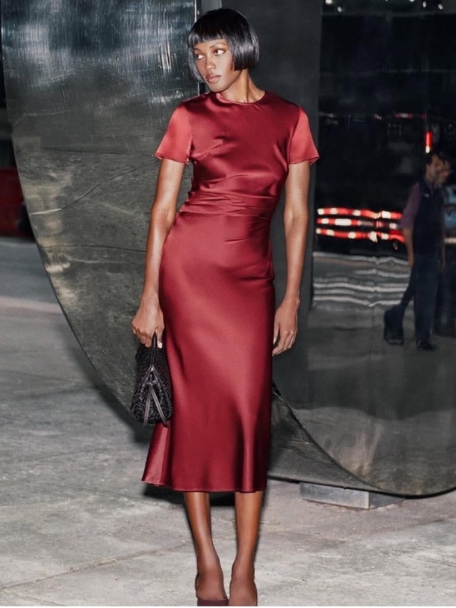 Staud Marcel Silk Dress In Sangria 4